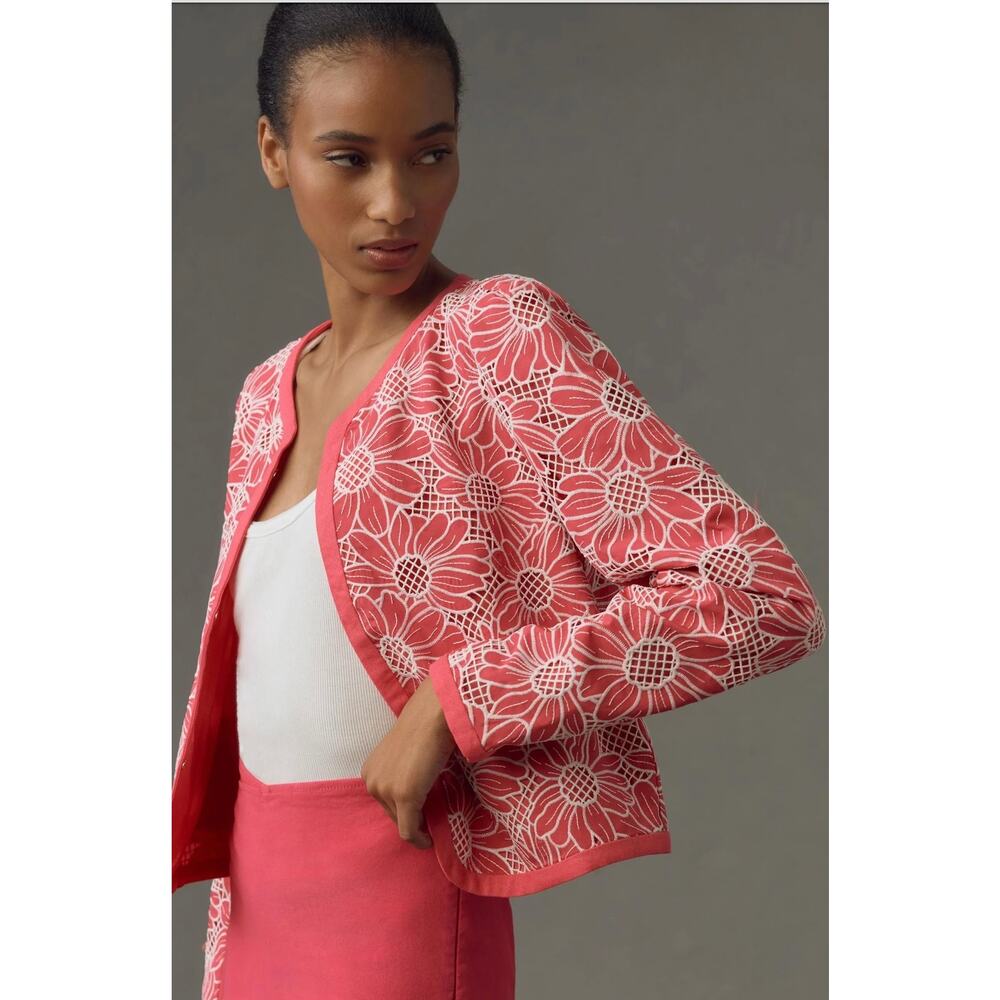 Anthropologie Dolan Womens XL Pink Linen Floral Lightweight Casual Jacket NEW